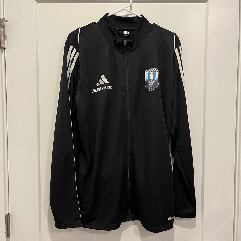 Adidas Chicago Police FC Soccer Track Jacket Mens XL Black Full Zip Slim Fit
